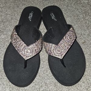 Capelli of New York Black Sandals with Multicolor Beaded Straps
